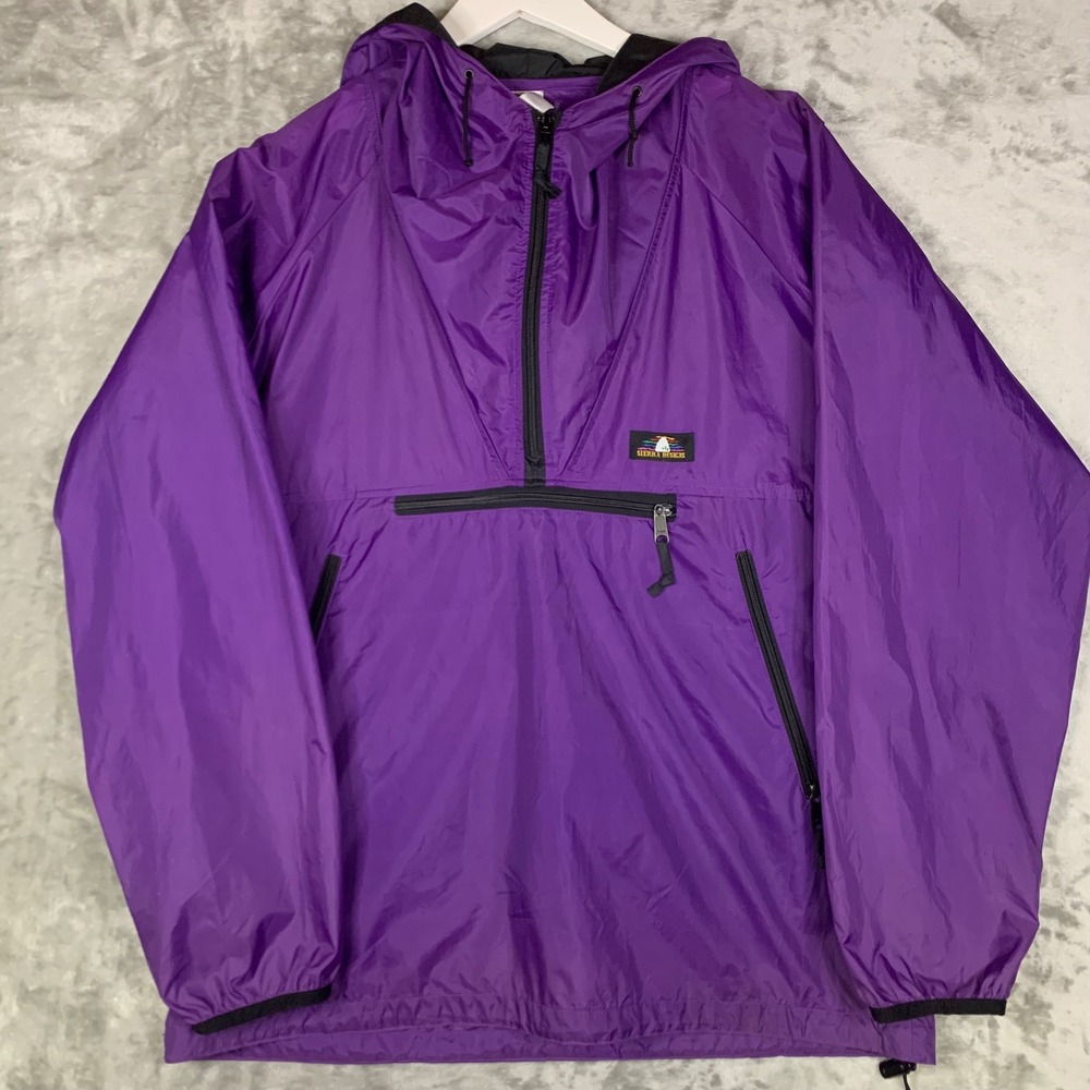 Sierra Designs Windbreaker Jacket Anorak VTG Purple Nylon Half Zip Hooded Mens M